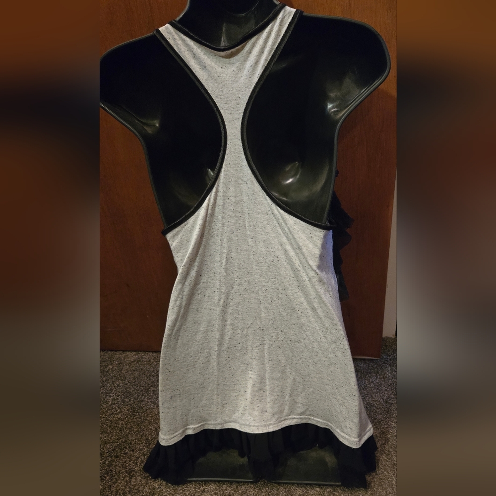 Anthropologie Chic Black & Gray heathered Ruffle Tank Top szM - Picture 6 of 6